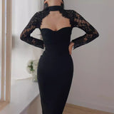Women's Wedding Dress Sexy Lace Dress Bandage One-Piece Dress Autumn and Winter Long Sleeve
