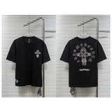 Ch hip-hop t-shirts: ch appliqué metal cross embroidery short sleeve casual american high street style