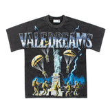 Hip-hop t shirts american street style washed and distressed vintage short-sleeved retroloosecasual liberty half-sleeved t-shirt