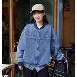 Unisex Jacket Washed-out Vintage Baseball Collar Coat Denim Jacket