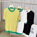 Women Sweater Knitwear Summer Short Sleeve Women's Loose and Simple Hollow out Bottoming Knitwear