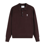 Ami araunriflove polo collar lapel fall and winterknitting shirt wool sweater long sleevesembroider couple