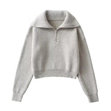 Women Sweater Knitwear Spring and Autumn Sweater Pullover Lapel Long-Sleeve Zipper Loose Bottoming Sweater