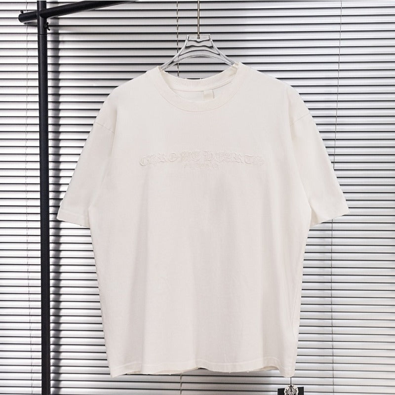 Ch hip-hop t shirts ch letter logo embroiderheavy weight short sleeve high street casual