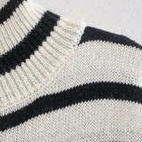Women Sweater Knitwear Autumn Loose Black and White Striped Top Turtleneck Base Knitwear Sweater