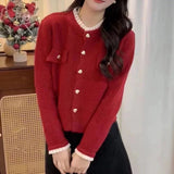 Women Knitted Cardigan Female with Hearts Button Coat