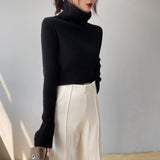 Women Winter Knitted Sweater Short Long Sleeve Bottoming Shirt Autumn 8t3063