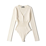 Women Sweater Knitwear Autumn and Winter Knitting Bottoming Shirt Sexy Tight Long Sleeve V-neck Jumpsuit