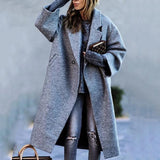 Women Trench Coat Autumn Long Sleeve Turn-down Collar Coat Printed Woolen plus Size Trench Coat