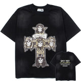 Hip-hop t shirts american high street skull rose distressed washed retro short-sleeved t-shirt tee