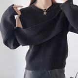 Women Sweater Knitwear off-Shoulder Sweater Autumn Irregular Thickened Knitting Top