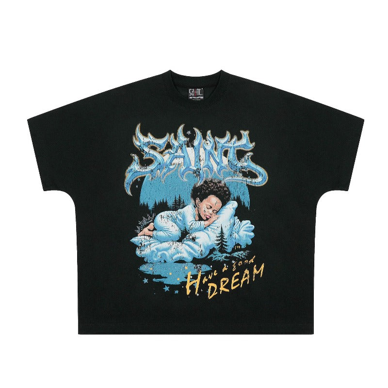 saint m t shirts s.m. sleeping baby graphic crew neck short sleeve pullover