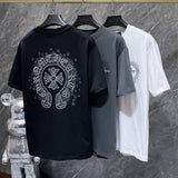 Ch hip-hop t shirts ch kroma hoof sanskrit cross embroider hand-painted short-sleeved loosecasual high street