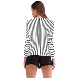 Women Knitted Sweater Casual Top Autumn Crew Neck Long Sleeve Color Matching Sweater