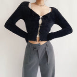 Women Sweater Knitwear Autumn Leisure Sexy Short Plush Square Collar Sweater Sweater