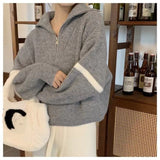 Women Knitwear Fall and Winter Lapels Half Zipper Sweater Loose Sweater