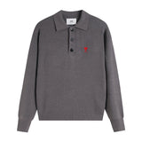 Ami araunrif wool knitting shirt sweater polo long sleeves classic small heart embroidertopseasiest for match