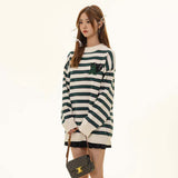 Unisex Sweater Autumn Striped Love Embroidered Sweater