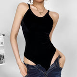 Women Tops Summer Velvet Spaghetti Straps Jumpsuit Sexy Top