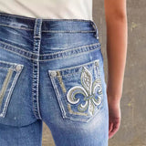 Women's pants: cross-border fashion, spring/summer styles, back pocket, double button, slim-fit, stretch denim jeans with embroidery