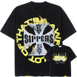 Hip-hop t-shirts: american street style flame letter print trendy casual high street loose fit short sleeve tee