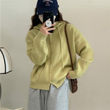 Women Knitwear Spring and Autumn Hooded Sweater Loose Knitted Cardigan