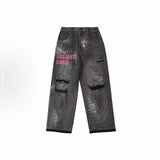 Saint m t pants s.m distressed ripped letter logo straightleg jeans