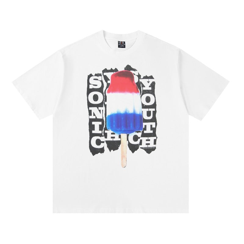 saint m t shirts s.m ice cream letter graphic crew neck pullover short sleeve top