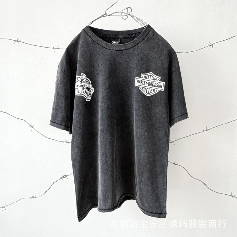 saint m t shirts s.m harley wolf head graphic crew neck pullover short sleeve t-shirt