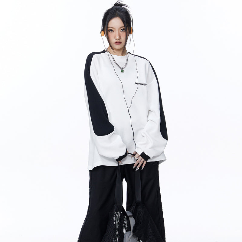 Unisex Hoodie Autumn Simplicity Style Black and White Patchwork Sweater