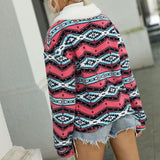 Women Trench Coat Autumn Loose Zip Long Sleeve Plush Lapel Plush Coat