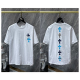 Ch hip-hop t shirts high street ch couple heavy industry colorful leather cross contrasting color short sleeve american style versatile