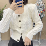 Women Knitted Cardigan Square Collar Spring and Autumn Sweater Loose Knitted Cardigan
