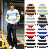 Rl ralph lauren pony stripe color block polo shirt - autumn/winter wool blend - couple's casual relaxed fit knit top
