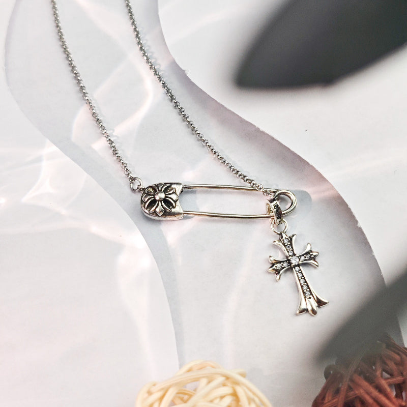Chrome Hearts Necklace Diamond Cross Pendant Pin