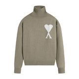 Ami high collar knitting shirt fall and winterlong sleevesloose big heart jacquardtopspulloversweaterwool couple