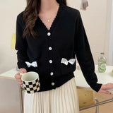 Women Knitwear Autumn and Winter Bow Pocket Sweater Loose Knitted Cardigan