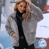 Women Trench Coat Autumn Lapel Long Sleeve Zipper Double-Sided Bubble Fleece Loose Casual Jacket