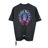 Ch hip-hop t shirts heavy industry high street ch short sleeve purple gradient big sword sanskrit cross logo loosecasual