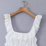 Women Dresses Summer Square Collar Embroidery Backless Dress Sexy Dress (Xds0414)