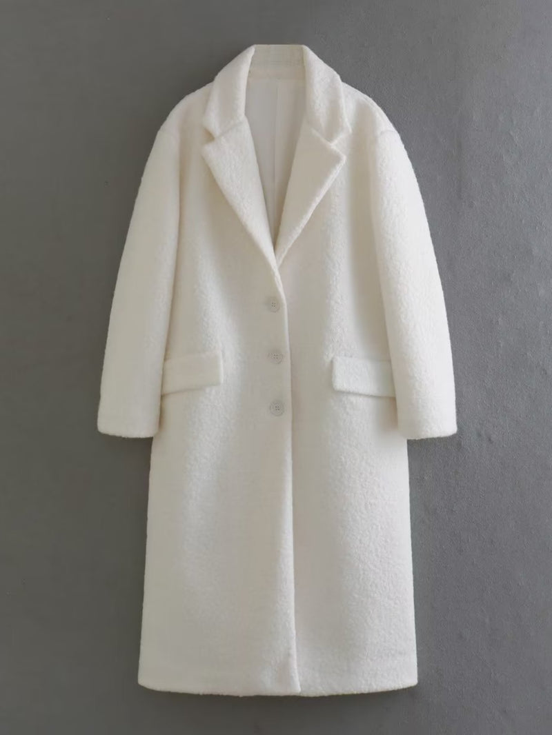 Women Woolen Coat Autumn and Winter Solid Color Suit Collar Mid-Length Double Breasted Woolen Coat