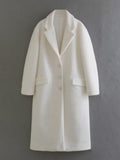 Women Woolen Coat Autumn and Winter Solid Color Suit Collar Mid-Length Double Breasted Woolen Coat