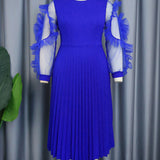 Harlem Night Attire Mesh Stitching Sleeves Pleated Skirt plus Size Dress Pleated Skirt