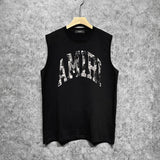 Amiri tank top with cracked curved letter cut outprinting
