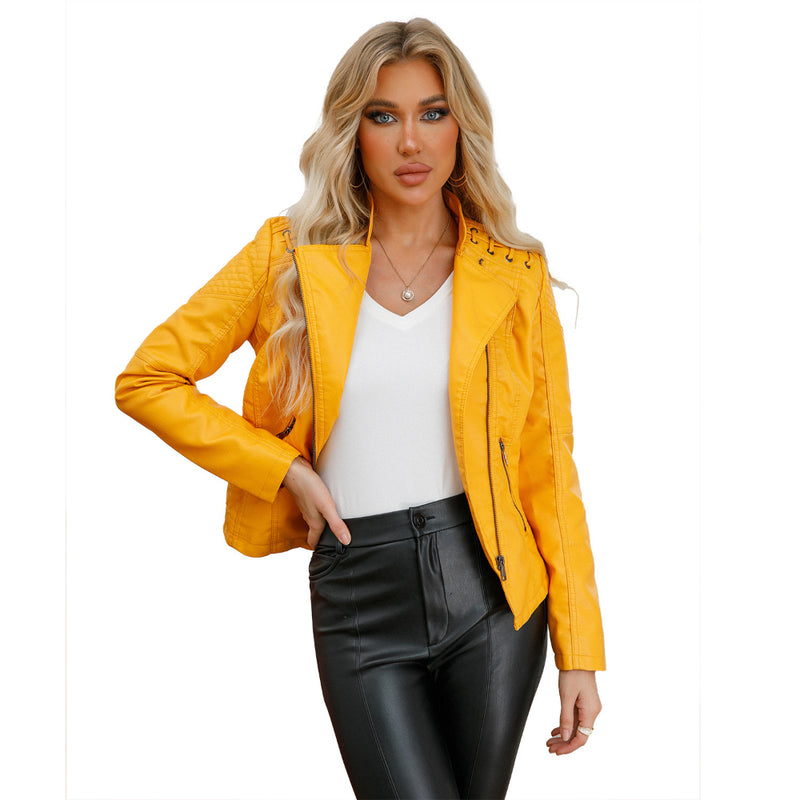 Red Leather Jacket Spring and Autumn Women's Leather Jacket Women's Short Jacket
