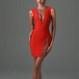 Women Evening Dress Sexy Sexy Sleeveless Grid Evening Dress Bandage One-Piece Dress