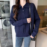 Women Knitwear Fall and Winter Lapels Cable-Knit Sweater Vintage Sweater
