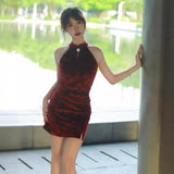 Women Maxi Dress Spring and Autumn Velvet Cheongsam Dress