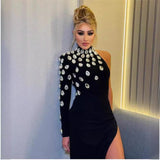 Women Dresses One Shoulder Long Sleeve Open Leg Bandage One-Piece Dress Party (Ont0408)