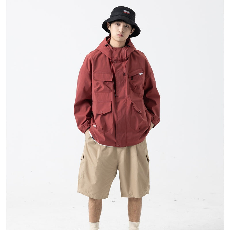 Unisex Jacket Loose Multi-Pocket Hooded Jacket Shell Jacket Mechanical Style Coat